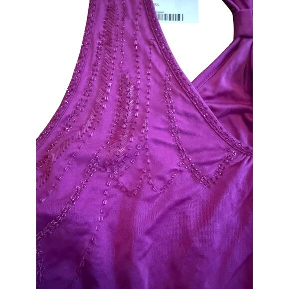 NWT Bebe Vintage Pink Beaded V Neck Blouson Silk Tunic Top S - Picture 3 of 6